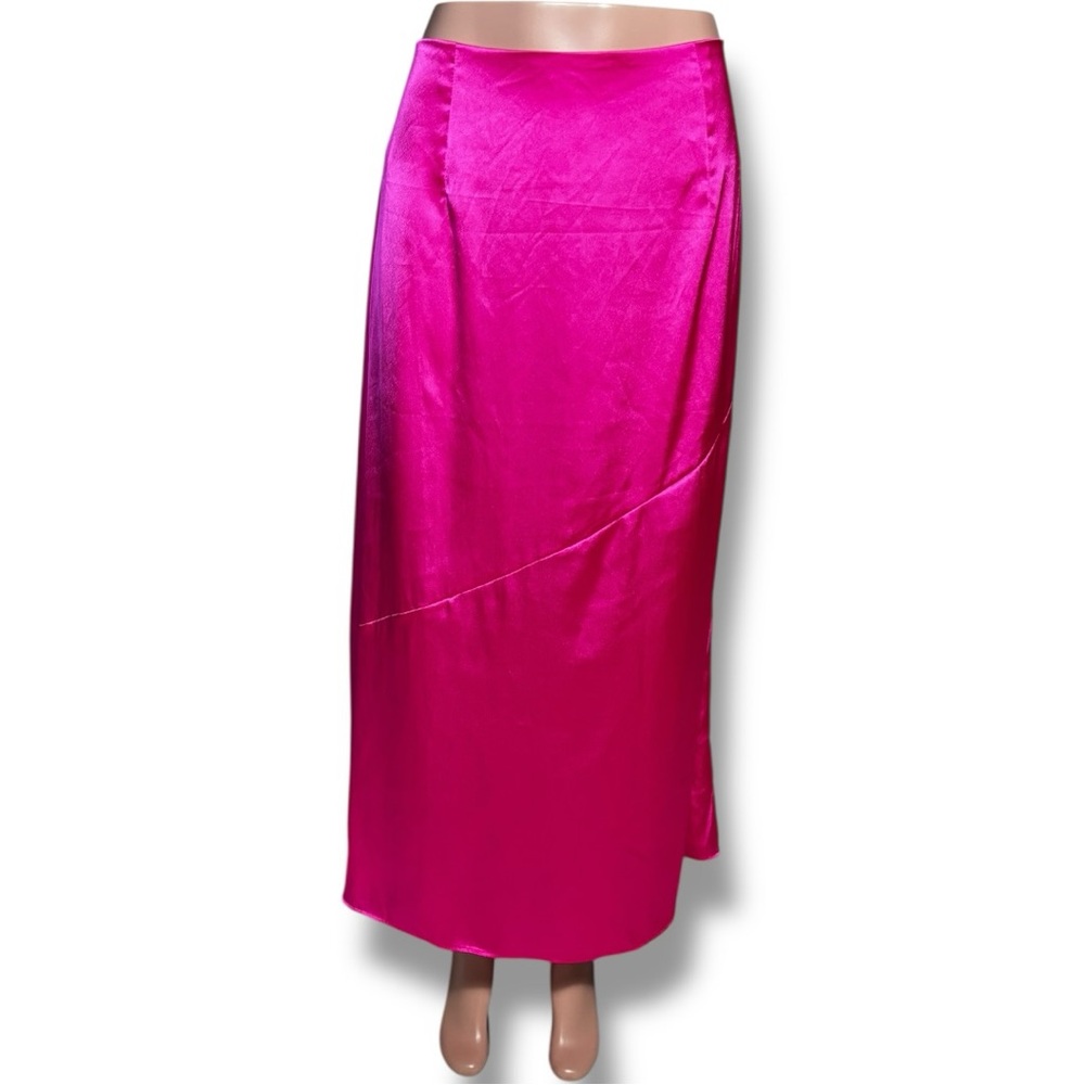 Nique Bold Pink Satin Size 18 Zip Side Closure Low Waist Midi/Maxi Skirt